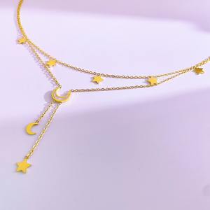 Collar con Colgante de Doble Capa de Estrella y Luna, Chapado en Oro de 18K, Cadena de Eslabones Moderna de Acero Inoxidable para Mujer, Ideal para Regalo - Product Image 3