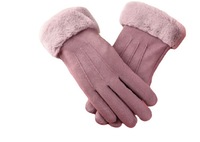 Gants d'hiver en daim épais doublés coupe-vent pour femmes