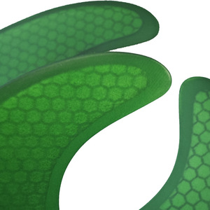 Ailerons de surf G5 en fibre de verre nid d'abeille, ensemble gauche, centre, droit, vert - Product Image 3