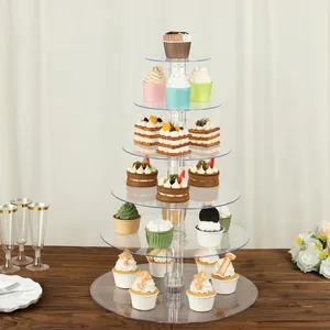 Venta al por mayor claro gran cascada cilindro redondo acrílico soporte de la torta de boda para la exhibición de pasteles