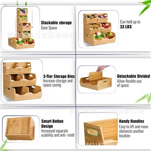 Caja de Almacenamiento Apilable de Bambú con Asas para Frutas y Verduras, Organización de Cocina, Forma Rectangular, Uso Doméstico - Product Image 4