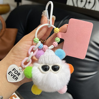 Nouveau porte-clés de voiture en fourrure de lapin Rex véritable coloré, mignon, en forme de boule, style dessin animé, pendentif de sac à dos pour femme, porte-clés en peluche mignon