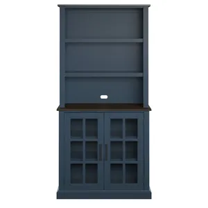 36'' <strong>Blue</strong> Modern Wood <strong>Sideboard</strong> with Bar Hutch &amp; Glass Doors Eco-Friendly 2-Tier Buffet Cabinet for Dining Room &amp; Kitchen - Product Image 2