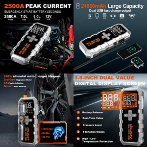 <span class=keywords><strong>Starter</strong></span> Jumper Portabel 21800mAh 12V untuk Mobil, Pengisian Cepat Tipe-C 18W, Output USB Ganda, Pompa Ban 150PSI, Lampu Darurat - Product Image 3