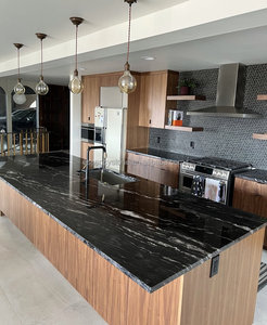 Losas de granito negro de titanio cósmico Natural brasileño, libro pulido, vetas, azulejos de suelo de pared, tapas de tocador para encimeras - Product Image 5