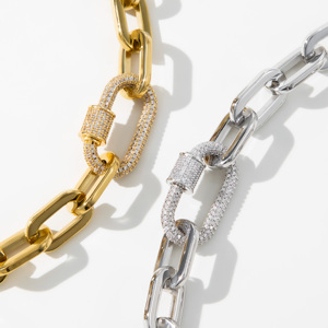 YF5245 Collana con Catena Chunky in Acciaio Inossidabile Placcato Oro 18K ad Alta Lucentezza con Chiusura a Moschettone in Zirconi per Donne - Product Image 6
