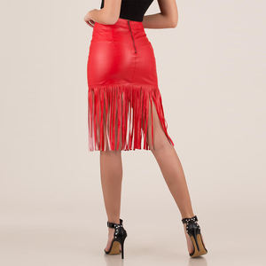 <span class=keywords><strong>Jupe</strong></span> en faux <span class=keywords><strong>cuir</strong></span> à franges <span class=keywords><strong>Jupe</strong></span> en polyester mi-longue à la mode taille haute pour femmes - Product Image 3