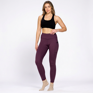 Leggings d'entraînement bordeaux pour femme, longueur cheville, avec poche pour téléphone, en Lycra uni, pour le sport, la gym, l'entraînement et le yoga - Product Image 1