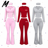 Ensemble de sport formel en nylon Milady pour femme : sweat à capuche à manches longues, pantalon évasé taille haute et bandeau – Ensemble 3 pièces personnalisable