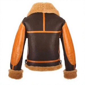 <b>Men's</b> Sherpa Lined Eco-Friendly Cow Leather Vintage Flight Bomber <b>Jacket</b> with Stand Collar Zip-Up Winter Outerwear - Product Image 2