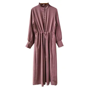 Sunnydaysweety Manufacturer Well Made Crew Neck Muslim Dresses Solid Colour Long Sleeve Polo Dress