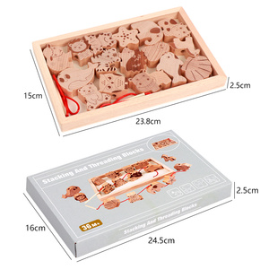 Jouets en bois Blocs à lacer en bois de hêtre Animaux Jeu d'empilage éducatif Jouet pour développer la motricité fine pour les tout-petits - Product Image 5