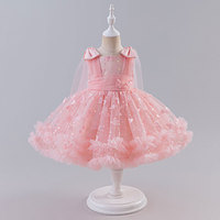 Robe de princesse pour filles de 1 à 12 ans, en satin écologique, coupe trapèze, élégante, en tulle bouffant, avec nœud et sequins, longueur genou, pour bébé fille