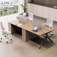 Bureau de travail moderne extensible en bois LIYU pour 4 personnes, côte à côte, avec tiroir et armoire latérale, poste de travail modulaire pour espace ouvert