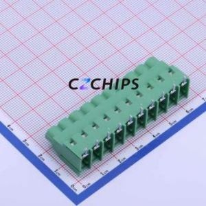 DB910R-6.35-10P-GN-S Screw Terminal Block Bent Lead Through Hole,P=6.35mm Connector 1x10P 6.35mm Green Right Angle Insert - Product Image 2