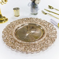 Nouvelles Assiettes de Présentation Rondes de 13 Pouces Style Européen pour Mariage Fête, Décoration de Table, Dorées Argentées à Motif Floral en Plastique