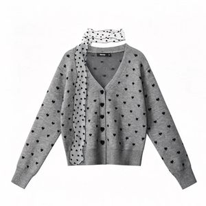 <span class=keywords><strong>Cardigan</strong></span> Lavorato a Maglia da <span class=keywords><strong>Donna</strong></span> <span class=keywords><strong>Grigio</strong></span> Vintage a Pois a Maniche Lunghe - Maglione Casual Versatile con Collo Rotondo per Signore - Product Image 4