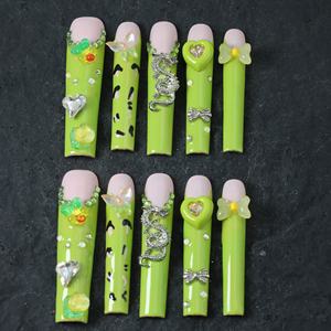 Uñas Acrílicas de Lujo, 10 Piezas, Cobertura Completa, Diseño Cuadrado con Diamantes, Opción de Logotipo Personalizado, Uso en Dedos - Product Image 2