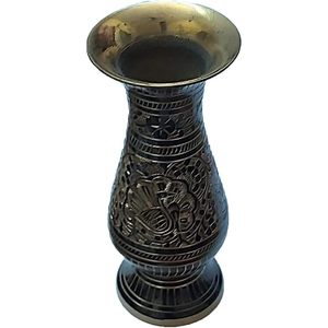 Florero de latón antiguo hermoso hecho a mano de 7 pulgadas Bidri Nakkashi ilustraciones hogar Oficina Decoración Metal Showpiece Pot - Product Image 3