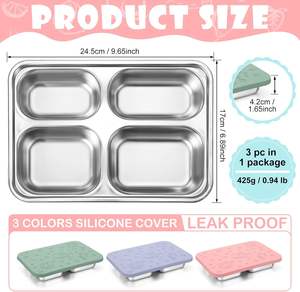 Lonchera de Acero Inoxidable Apta <span class=keywords><strong>para</strong></span> Microondas con Tapas de Silicona, Perfecta <span class=keywords><strong>para</strong></span> Niños, Adultos, Escuela, Guardería y Preparación de Comidas - Product Image 3