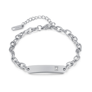 Personalize <b>Bracelet</b> Custom Name Engraving Non Tarnish Fading Gold Blank Charm Stainless Steel Adjustable <b>Bracelet</b> With CZ - Product Image 4