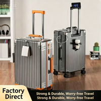 Valise de voyage rigide classique légère avec support de téléphone dissimulé, port de chargement USB, porte-gobelet, crochet latéral et séparation humide/sec