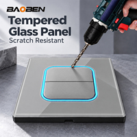 BAOBEN Gris Type 86 Interrupteur mural multifonctionnel en verre trempé carré avec anneau LED réinitialisable USB+C