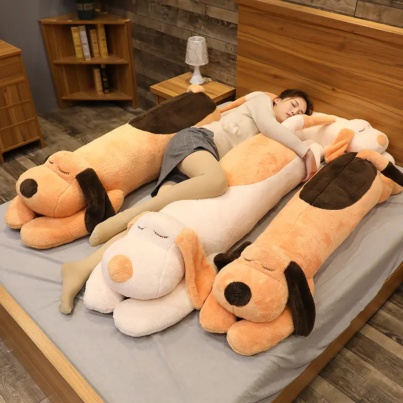 Super macio longo pelúcia animal cão recheado dormindo companheiro desenhos animados travesseiro brinquedo do cão do luxuoso