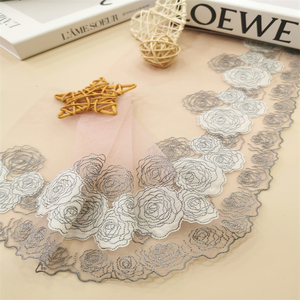 Bán Buôn Tinh Tế Chất Lượng Cao 23Cm Sáng Bóng Hoa Thêu Ren <span class=keywords><strong>Trim</strong></span> Cho Phụ Nữ Ăn Mặc Màu <span class=keywords><strong>Grey</strong></span> Tulle Guipure Ren - Product Image 4