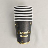 Articles de fête Ramadan Mubarak en noir et or, vaisselle Ramadan Mubarak, assiettes, gobelets et serviettes en papier jetables, festival musulman islamique
