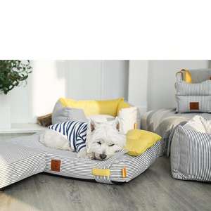 Ganzjähriges Universelles Hundebett Abnehmbar Waschbar Teddy Rechteckig Atmungsaktives Nest Matte Stoff Gestreifter Stil Haustier-Sofa-Bett - Product Image 3