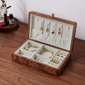 Caja de Joyería de Madera Maciza de Nogal Negro, Gran Capacidad, Múltiples Compartimentos, Organizador de Collares y Relojes, Diseño Rectangular Elegante - Product Image 2