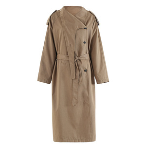 Vêtements de créateurs personnalisés Trench-Coat long pour femmes <span class=keywords><strong>Manteau</strong></span> kaki à revers élégant Pardessus Cravate irrégulière Coupe ample Modeste Abaya Veste ODM - Product Image 1