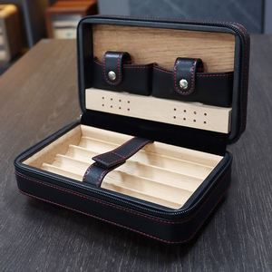 Si744 Customized/Able Logo Luxury Pu Leather Case Portable Travel Humidor Custom Cigar Gift Packaging <b>Box</b> With Wood Insert - Product Image 1