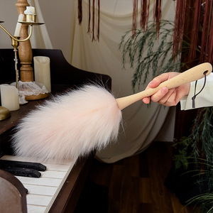 Rouge Snow Wool Duster Round Head 32.5 Cm Wooden Handle Furniture Cleaning Tool Electrostatic Dust Removal - Product Image 3
