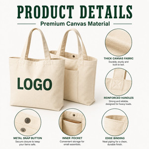 Bolsa de Compras de Lona Premium con Logotipo Personalizado, Bolsillo Interior, Costuras Reforzadas y Múltiples Colores para Marcas Minoristas - Product Image 2