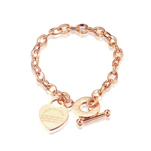 High Quality 18k Gold Plated Heart Shaped High Polished Stainless Steel Charm Bracelets For Women Jewelry