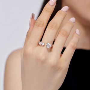 Dylam Sweet Design Fine Jewelry S925 Silver Non Fade Rhodium Plated Heart Shape 8A Iced Out Cut Cubic Zirconia <b>Open</b> <b>Rings</b> - Product Image 5