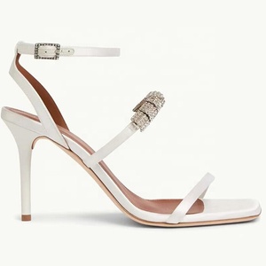 Sandalias de Tacón Alto con Pedrería para Mujer, Color Blanco, Personalizadas, con Correa en el Tobillo, Zapatos de Tacón de Aguja para Vestido de Novia - Product Image 2