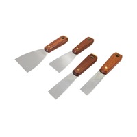 Lot de 4 Spatules de Peinture Industrielles, Couteaux Courbés pour Plâtre, Outil à Placoplâtre, Lame en Acier Inoxydable, Manche en Bois, Grattoir Durable