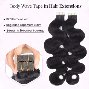 Extensions de cheveux humains 100% naturels ondulés à bandes adhésives pour femmes, couleur noir naturel, avec colle adhésive - Product Image 2