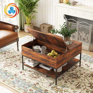 Farmhouse <b>Coffee</b> <b>Table</b> Storage Dark <b>Walnut</b> Black Metal W/Hidden Compartment Eco-Friendly Easy Assembly Living Room Furniture - Product Image 2