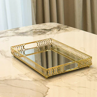 Plateau en verre miroir avec cadre métallique électroplaqué de style européen, organiseur de table basse pour salon, décoration pour fruits, bonbons et en-cas