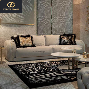 New Italian Luxury Beige <strong>Sanded</strong> Leather <strong>Sofa</strong> a Comfortable Three-Person <strong>Sofa</strong> Designed for High-end Villas - Product Image 2