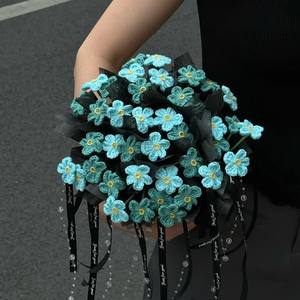 Hand-woven woolen flower finished bouquet simulation starry soap flower holiday <b>gift</b> bouquet - Product Image 3