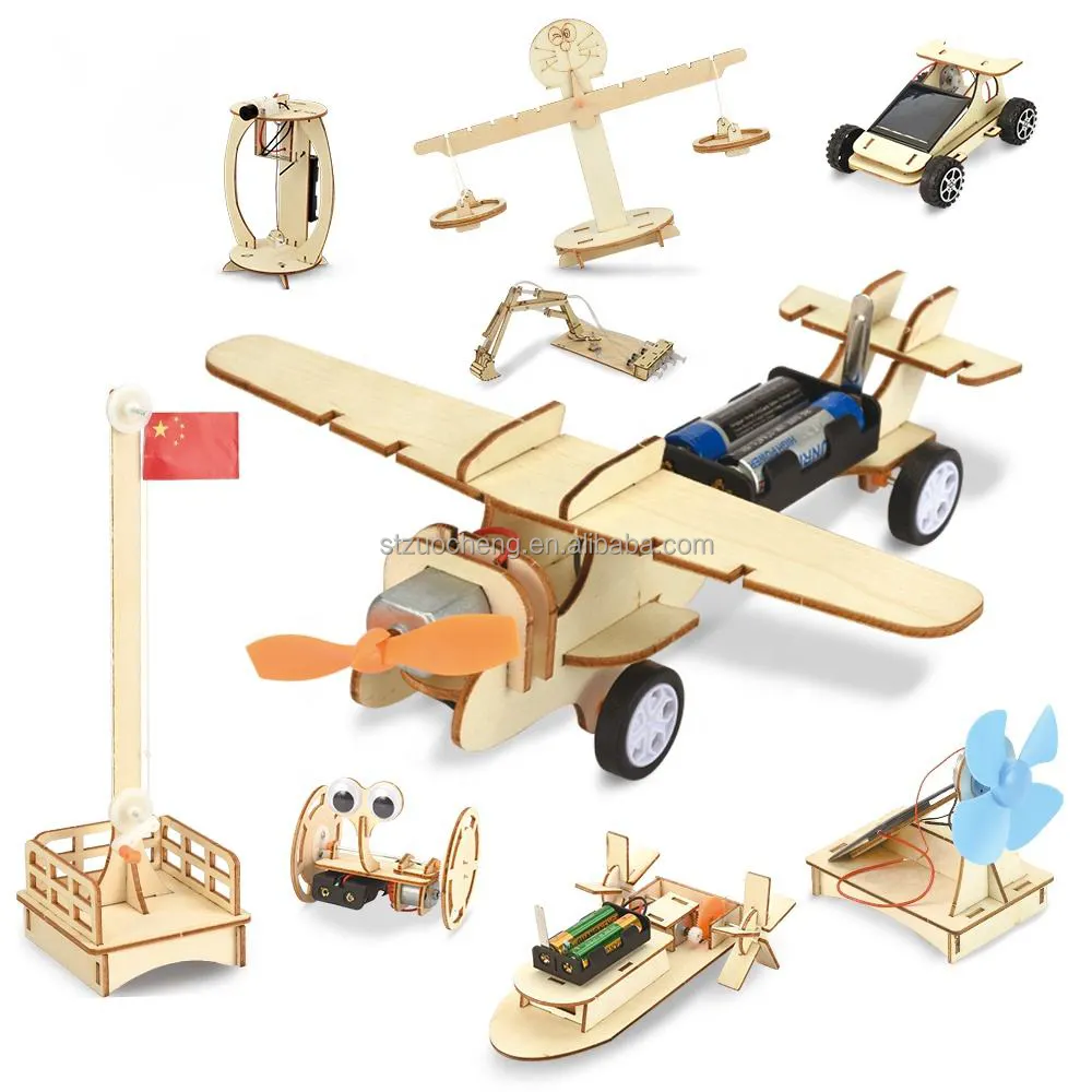 Factory price STEM Airplane science experiment engineering toys DIY Wooden Assembled Car