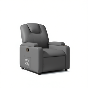 Modern Gray Faux Leather Recliner <b>Chair</b> <b>High</b> <b>Back</b> Padded <b>Arms</b> Manual Operation Wood Frame Foam Filled - Product Image 1