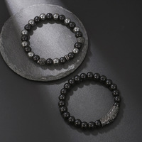 Bracelets de perles en pierre naturelle faits à la main 2pcs Bracelet en pierre givrée avec breloques en forme de boule incrustée Bracelets de perles noires