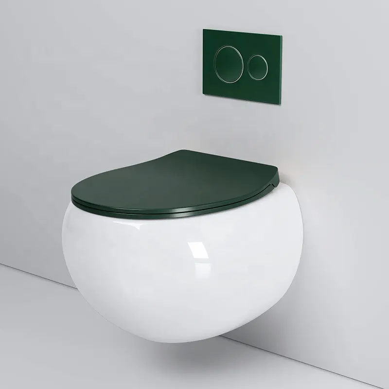 カタツムリデザインの壁掛けトイレ白と緑の壁掛けトイレ