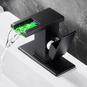 Grifo de Baño LED Negro Mate con Efecto <span class=keywords><strong>Cascada</strong></span>, Monomando, Mangueras de Suministro Incluidas - Product Image 1